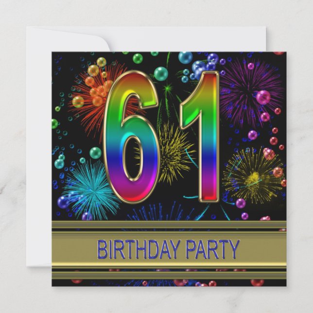 61st Birthday party Invitation with bubbles (Front)