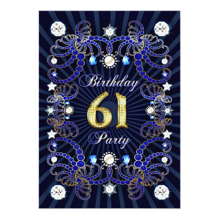 61st birthday party invite with masses of jewels