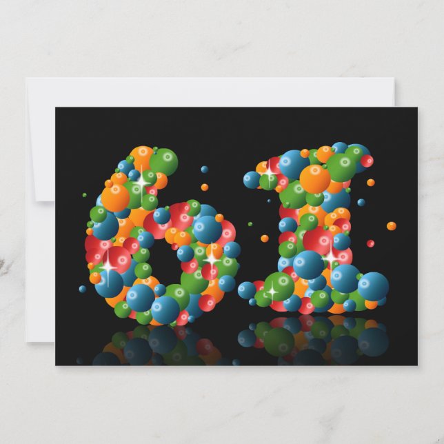 61st Birthday party, with bubbles and balls Invitation (Front)