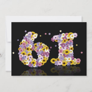 61st Birthday party, with flowered letters Invitation