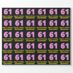 [ Thumbnail: 61st Birthday: Pink Stripes and Hearts "61" + Name Wrapping Paper ]
