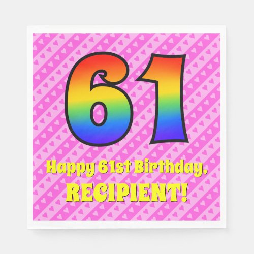 61st Birthday Pink Stripes  Hearts Rainbow  61 Napkins