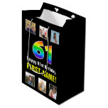 [ Thumbnail: 61st Birthday: Rainbow “61“, Custom Photos & Name Gift Bag ]
