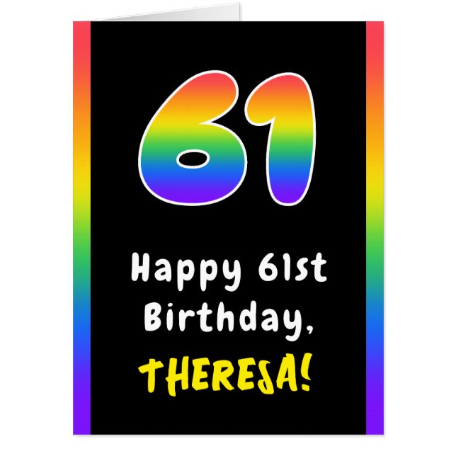 61st Birthday: Rainbow Spectrum # 61, Custom Name Card (Front)