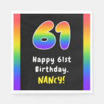 [ Thumbnail: 61st Birthday: Rainbow Spectrum # 61, Custom Name Napkins ]