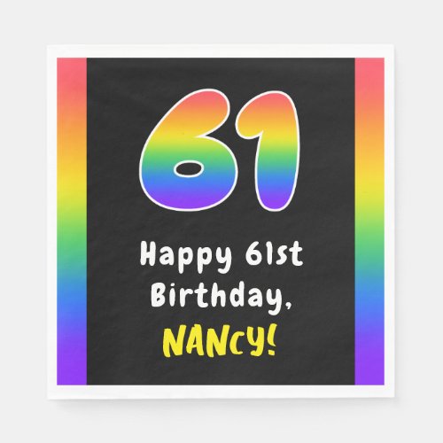 61st Birthday Rainbow Spectrum  61 Custom Name Napkins