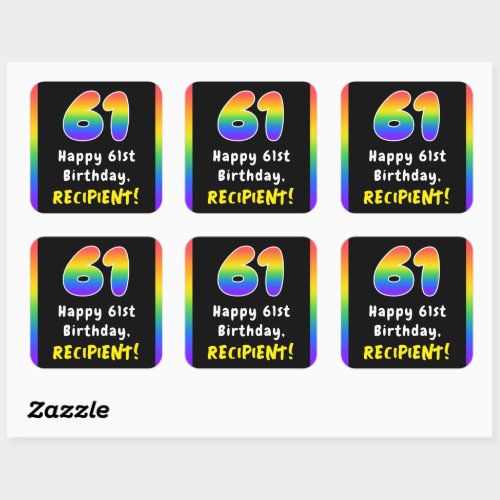 61st Birthday Rainbow Spectrum  61 Custom Name Square Sticker