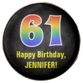 61st Birthday - Rainbow Spectrum Pattern Number 61 Chocolate Covered Oreo (Front)
