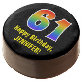 61st Birthday - Rainbow Spectrum Pattern Number 61 Chocolate Covered Oreo (Angled)