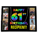 [ Thumbnail: 61st Birthday: Rainbow Text, Custom Photos & Name Gift Bag ]