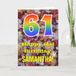 [ Thumbnail: 61st Birthday; Rustic Autumn Leaves; Rainbow "61" Card ]