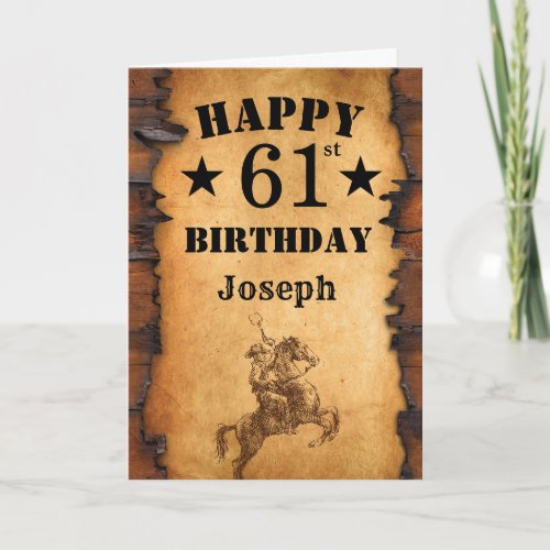 61st Birthday Rustic Country Western Cowboy Horse Card