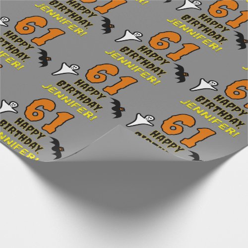 61st Birthday Spooky Halloween Theme Custom Name Wrapping Paper