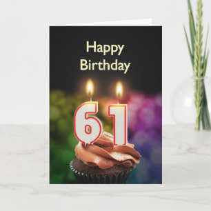 61st Birthday with cake and candles Card