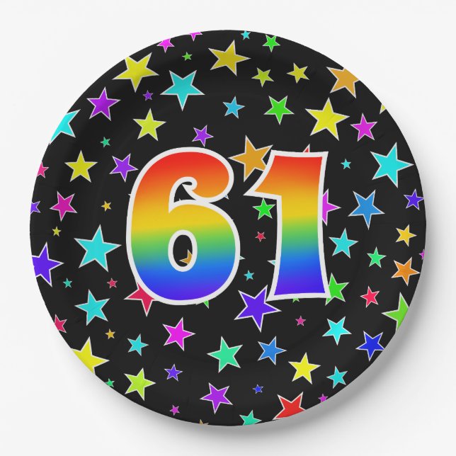61st Event: Bold, Fun, Colorful Rainbow 61 Paper Plates (Front)