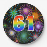 [ Thumbnail: 61st Event - Fun, Colorful, Bold, Rainbow 61 Paper Plates ]