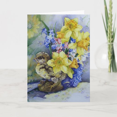 6296 Daffodils in Bird Planter Easter Card