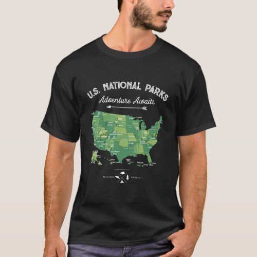 62 National Parks Map Gifts Us Park Vintage Campin T_Shirt