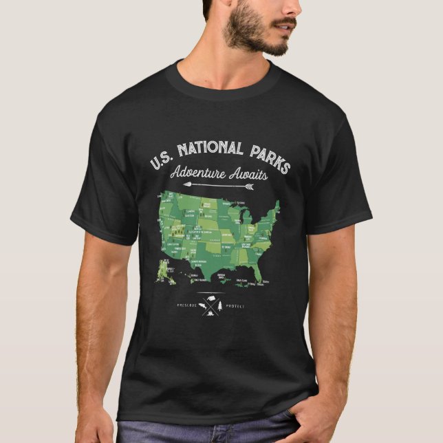 62 National Parks Map Gifts Us Park Vintage Campin T-Shirt (Front)