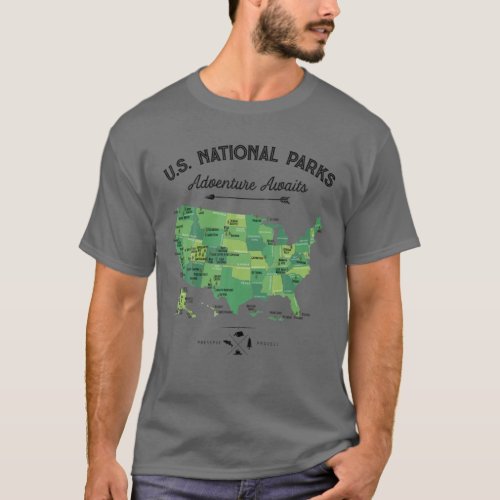 62 National Parks Map Gifts US Park Vintage Campin T_Shirt