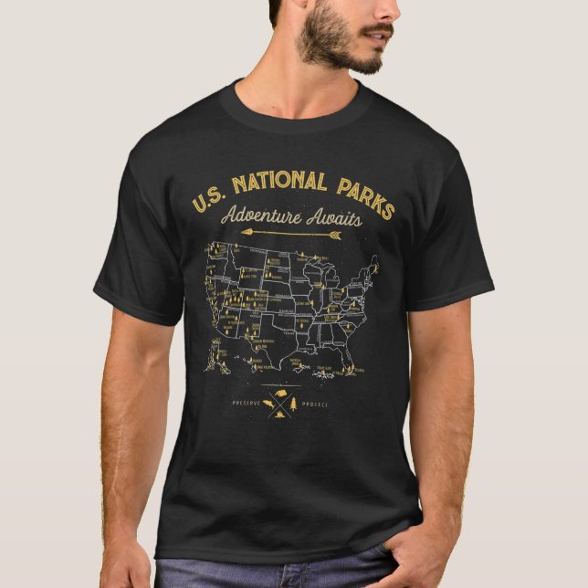 62 National Parks Map Gifts US Park Vintage Campin T-Shirt (Front)