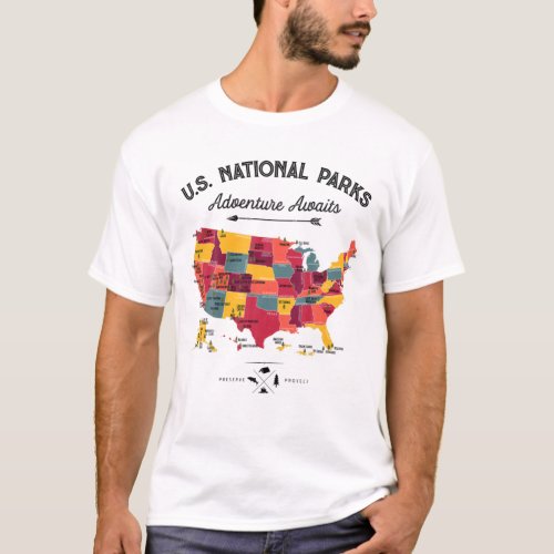 62 National Parks Map Gifts US Park Vintage Campin T_Shirt