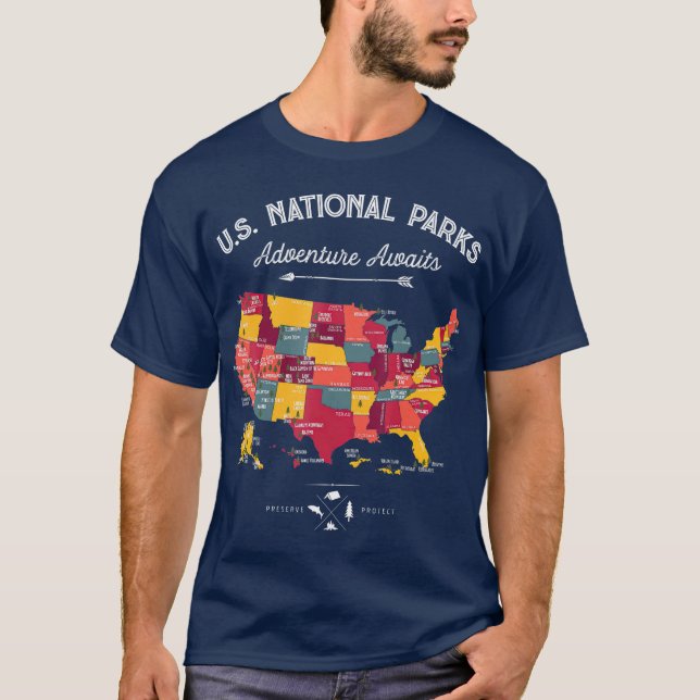 62 National Parks Map Gifts US Park Vintage T-Shirt (Front)