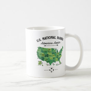 62 National Parks Map Us Park Vintage Camping Hiki Coffee Mug