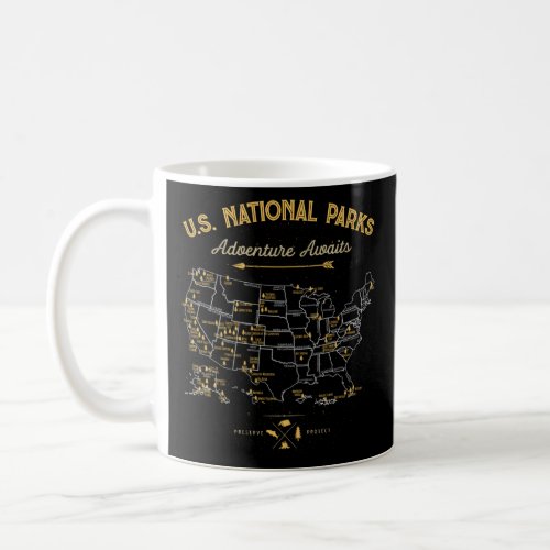 62 National Parks Map US Park Vintage Camping Hiki Coffee Mug