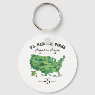 62 National Parks Map Us Park Vintage Camping Hiki Keychain