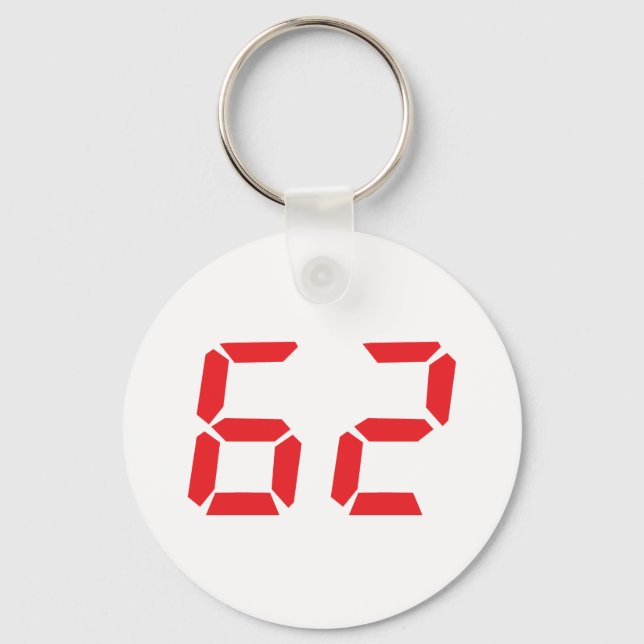 62 sixty-two red alarm clock digital number keychain (Front)