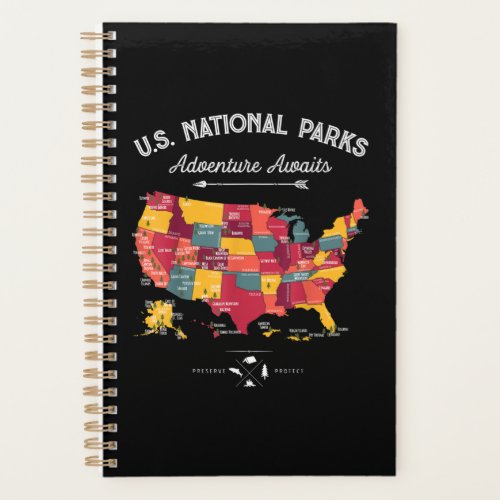 62 US National Parks Map Vintage Camping Hiking Planner