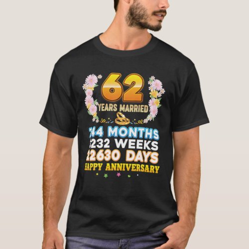 62 Year Married Happy 62Nd Wedding Anniversary Cou T_Shirt