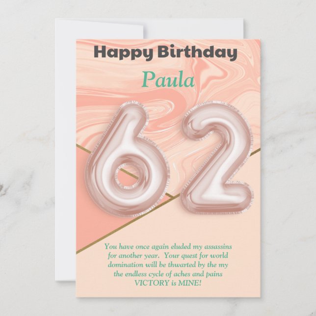 62 year old girls Happy Birthday card (Front)