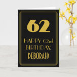 [ Thumbnail: 62nd Birthday – Art Deco Inspired Look "62" & Name Card ]