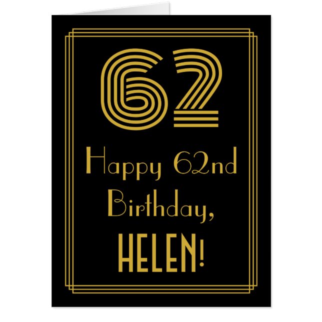 62nd Birthday: Art Deco Inspired Look “62” + Name Card (Front)