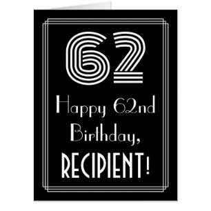 62nd Birthday — Art Deco Inspired Look “62” + Name Card