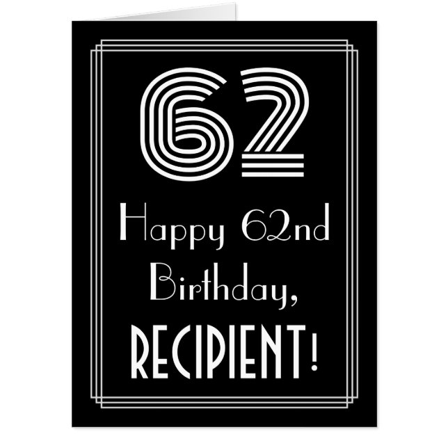62nd Birthday — Art Deco Inspired Look “62” + Name Card (Front)