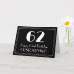 [ Thumbnail: 62nd Birthday ~ Art Deco Inspired Look "62", Name Card ]