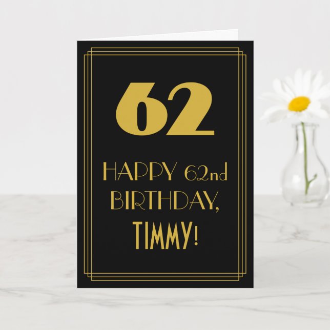 62nd Birthday ~ Art Deco Inspired Look "62" & Name Card (Small Plant)