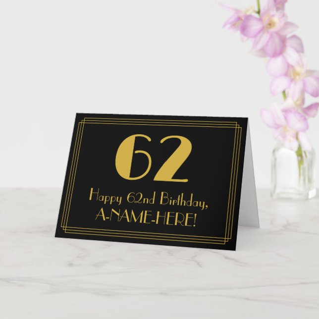 62nd Birthday: Art Deco Inspired Look "62" + Name Card (Orchid)