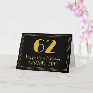 62nd Birthday: Art Deco Inspired Look "62" + Name Card