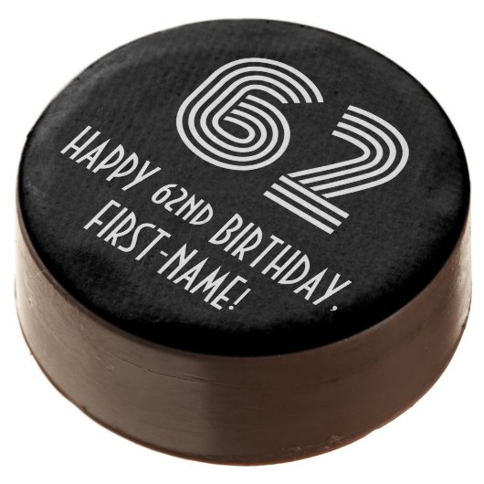 62nd Birthday - Art Deco Inspired Look "62", Name Chocolate Covered Oreo (Angled)