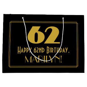 62nd Birthday — Art Deco Inspired Look "62" & Name Large Gift Bag