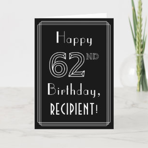 62nd Birthday: Art Deco Style # 62 & Custom Name Card