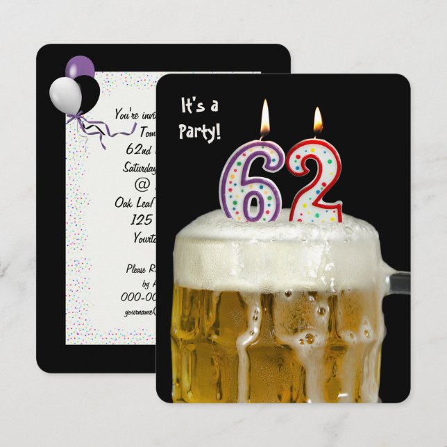 62nd Birthday Beer Party Invitation (Front/Back)