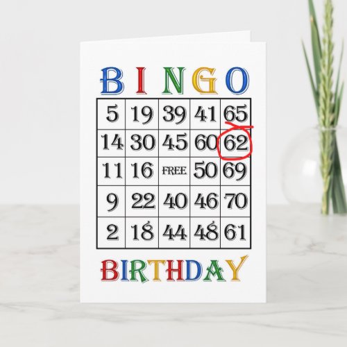 62nd Birthday Bingo card