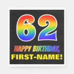 [ Thumbnail: 62nd Birthday: Bold, Fun, Simple, Rainbow 62 Napkins ]