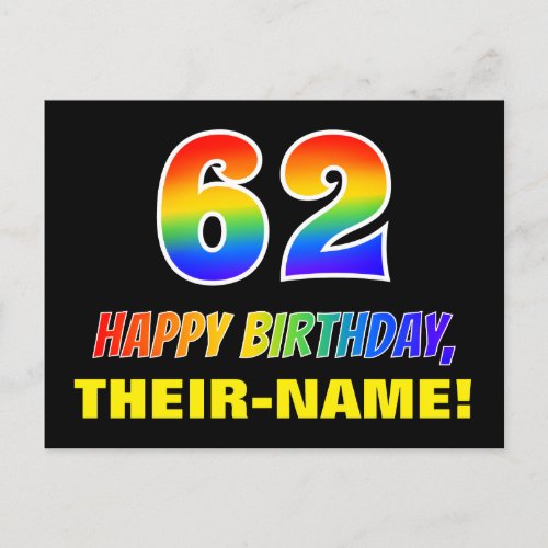 62nd Birthday Bold Fun Simple Rainbow 62 Postcard