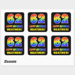 [ Thumbnail: 62nd Birthday: Bold, Fun, Simple, Rainbow 62 Sticker ]